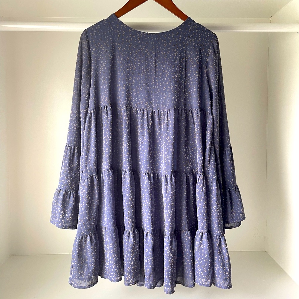 Altar’d State smock tiered dress, blue and tan, size medium